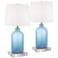 Aston Blue Frosted Glass Table Lamps With 8" Square Risers
