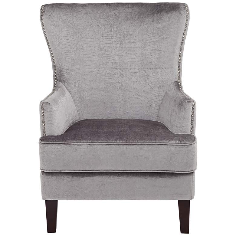 Image 7 Aston Gray Alligator Print Upholstered Armchair with Wood Legs more views