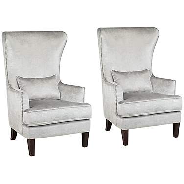 Aston Silver Alligator Print Fabric Wingback Armchairs Set of 2