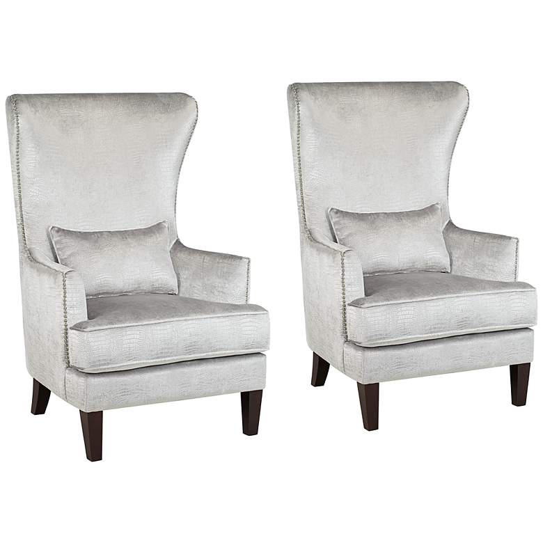 Image 2 Aston Silver Alligator Print Fabric Wingback Armchairs Set of 2