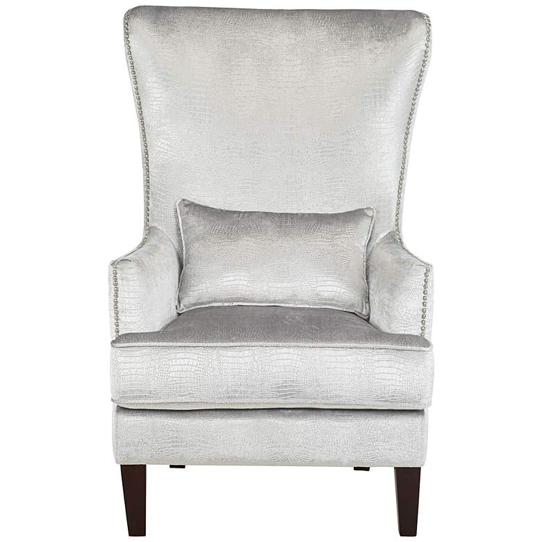 Image 5 Aston Silver Alligator Print Fabric Wingback Armchairs Set of 2 more views