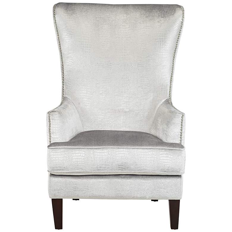 Image 6 Aston Silver Alligator Print Fabric Wingback Armchairs Set of 2 more views
