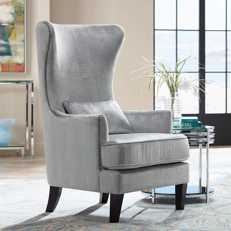 Image 2 Aston Silver Alligator Print Upholstered Wingback Armchair