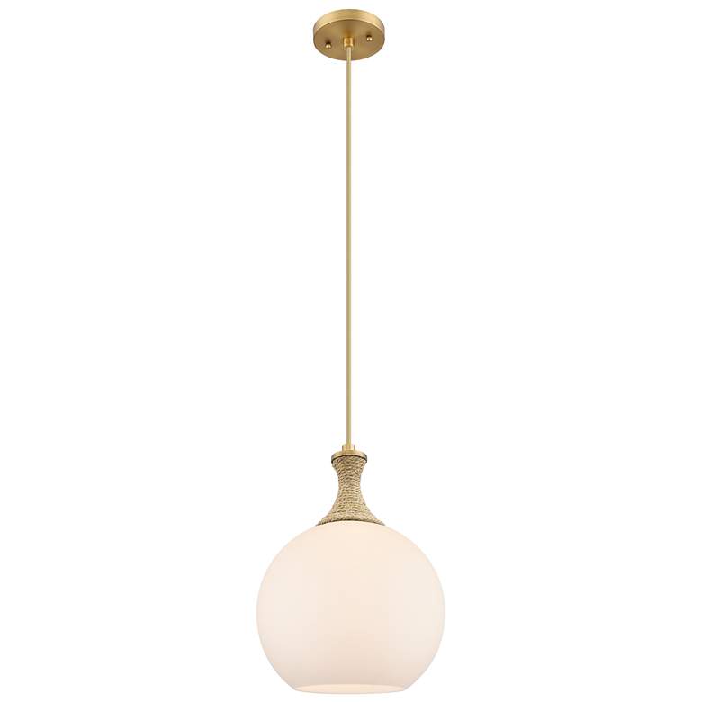 Image 1 Astor 10"W Brass And Brown Rope Cord Mini Pendant w/ Matte White Shade
