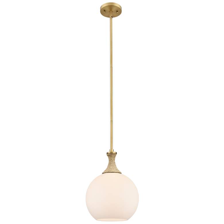 Image 1 Astor 10"W Brass And Brown Rope Stem Mini Pendant w/ Matte White Shade