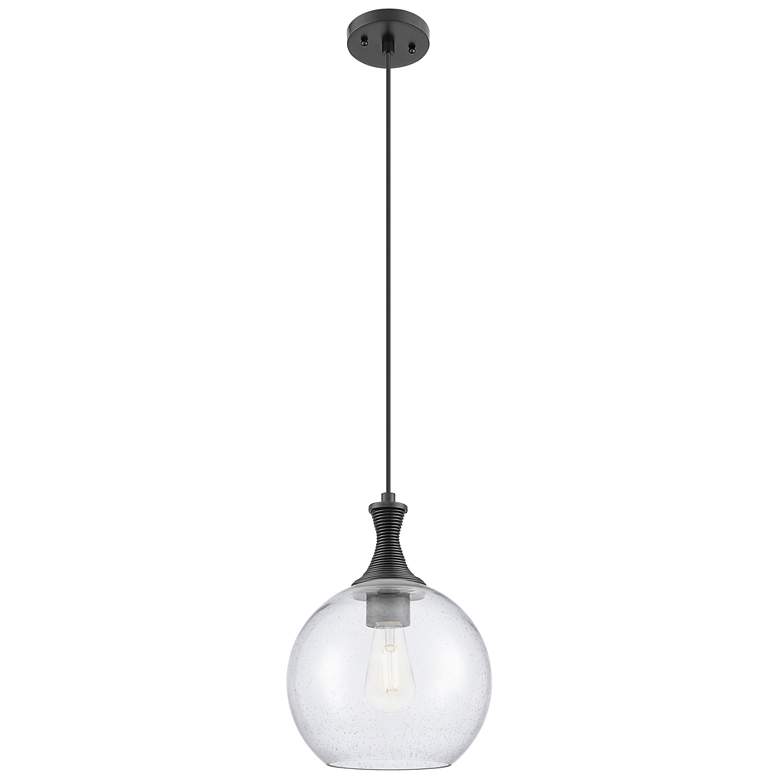 Image 1 Astor 10"W Matte Black And White Rope Cord Mini Pendant w/ Seedy Shade