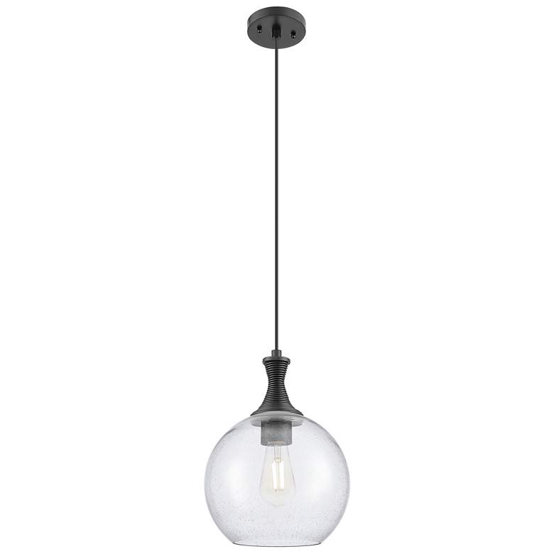 Image 1 Astor 10"W Matte Black Metal Cord Hung Mini Pendant With Seedy Shade