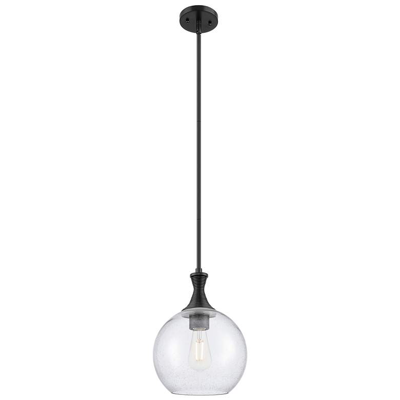 Image 1 Astor 10"W Matte Black Metal Stem Hung Mini Pendant With Seedy Shade
