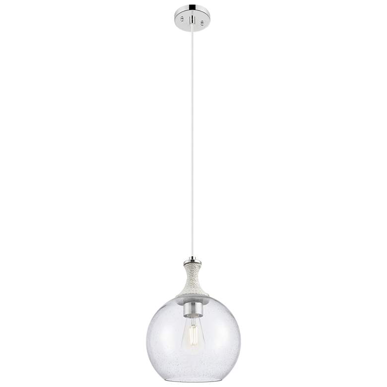 Image 1 Astor 10"W Nickel And White Rope Cord Mini Pendant w/ Seedy Shade