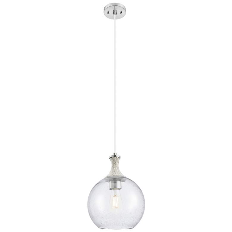 Image 1 Astor 10"W Satin Nickel And White Rope Cord Mini Pendant w/ Seedy Shade