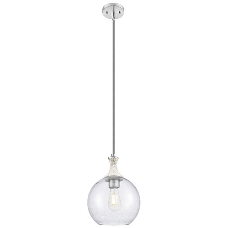 Image 1 Astor 10"W Satin Nickel And White Rope Stem Mini Pendant w/ Seedy Shade