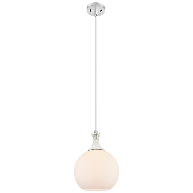 Image 1 Astor 10"W Satin Nickel And White Rope Stem Mini Pendant w/ White Shade