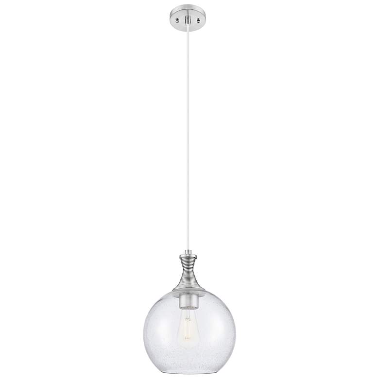 Image 1 Astor 10"W Satin Nickel Metal Cord Hung Mini Pendant With Seedy Shade