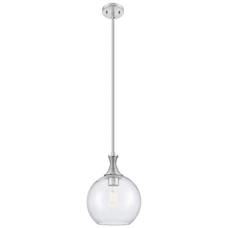Image 1 Astor 10"W Satin Nickel Metal Stem Hung Mini Pendant With Seedy Shade