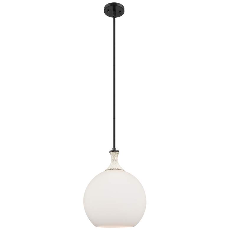 Image 1 Astor 12"W Black And White Rope Stem Mini Pendant w/ White Shade