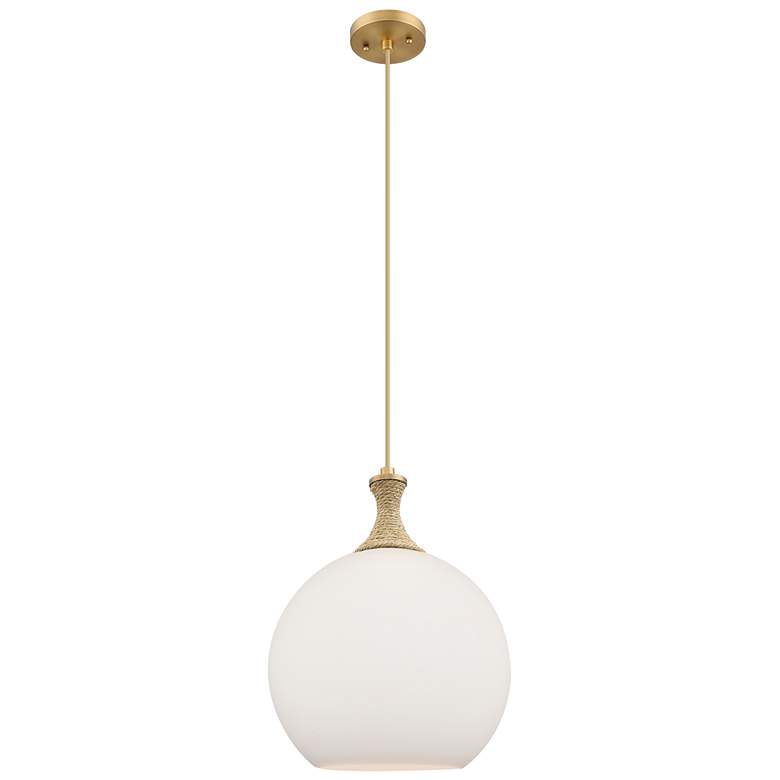 Image 1 Astor 12"W Brass And Brown Rope Cord Mini Pendant w/ Matte White Shade