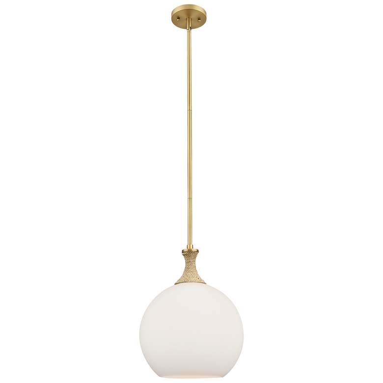 Image 1 Astor 12"W Brass And Brown Rope Stem Mini Pendant w/ Matte White Shade