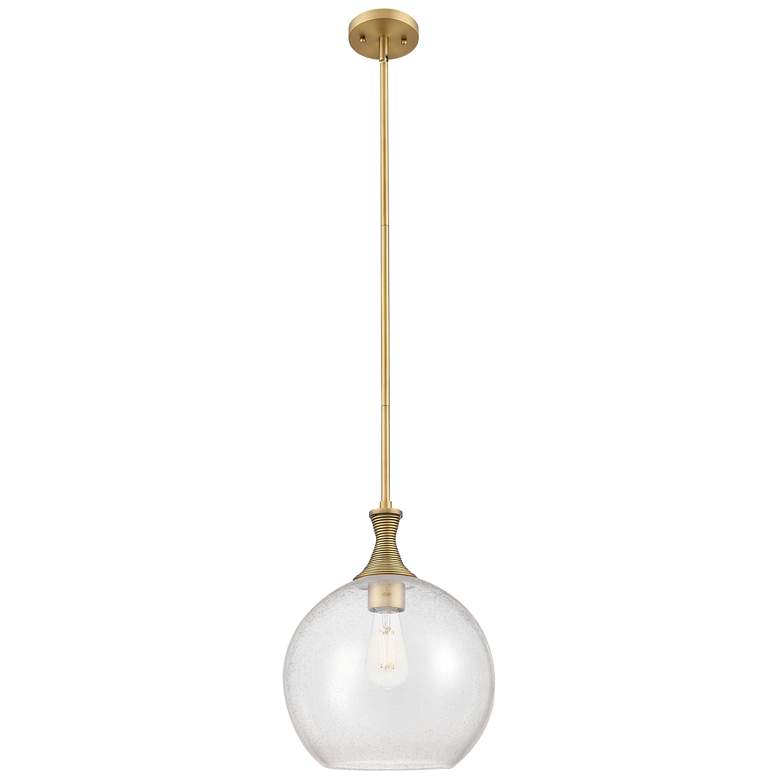 Image 1 Astor 12"W Brushed Brass Metal Stem Hung Mini Pendant With Seedy Shade