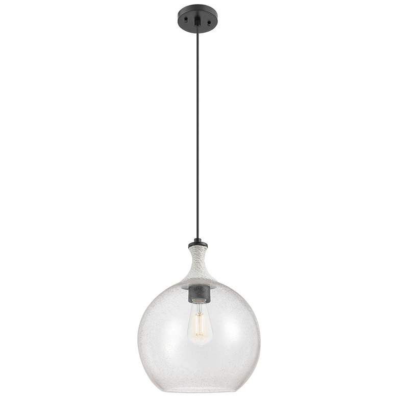 Image 1 Astor 12"W Matte Black And White Rope Cord Mini Pendant w/ Seedy Shade