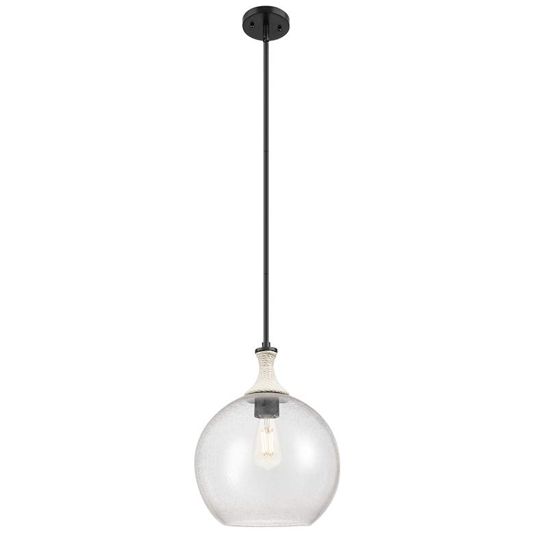Image 1 Astor 12"W Matte Black And White Rope Stem Mini Pendant w/ Seedy Shade