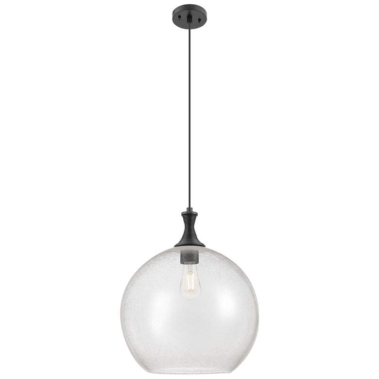 Image 1 Astor 12"W Matte Black Metal Cord Hung Mini Pendant With Seedy Shade