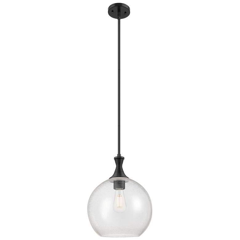 Image 1 Astor 12"W Matte Black Metal Stem Hung Mini Pendant With Seedy Shade