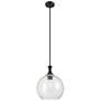 Astor 12"W Matte Black Metal Stem Hung Mini Pendant With Seedy Shade
