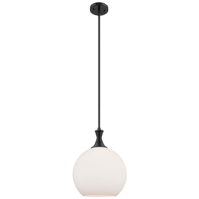 Image 1 Astor 12"W Matte Black Metal Stem Mini Pendant With Matte White Shade