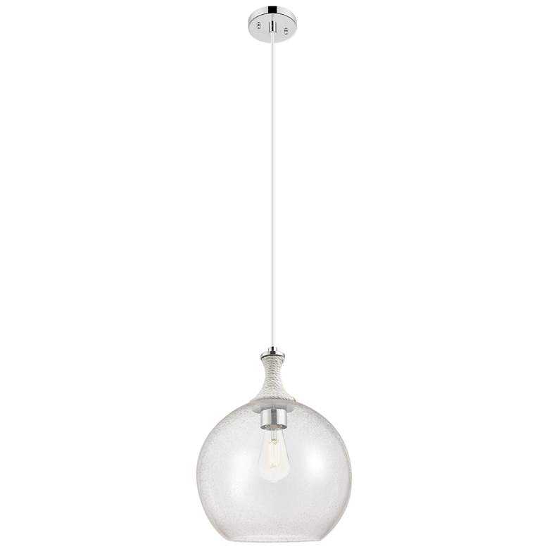Image 1 Astor 12"W Nickel And White Rope Cord Mini Pendant w/ Seedy Shade