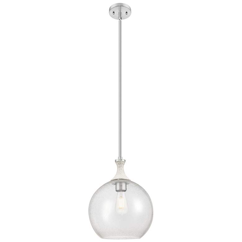 Image 1 Astor 12"W Satin Nickel And White Rope Stem Mini Pendant w/ Seedy Shade