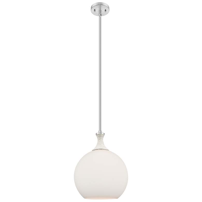 Image 1 Astor 12"W Satin Nickel And White Rope Stem Mini Pendant w/ White Shade