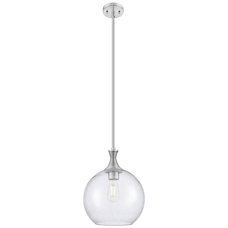 Image 1 Astor 12"W Satin Nickel Metal Stem Hung Mini Pendant With Seedy Shade