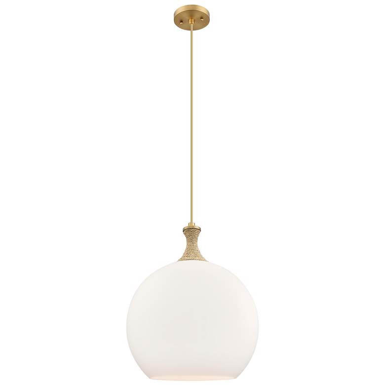 Image 1 Astor 14"W Brass And Brown Rope Cord Pendant w/ Matte White Shade