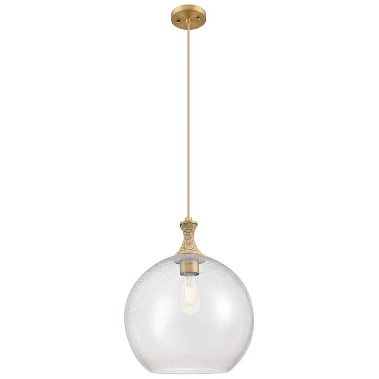 Image 1 Astor 14"W Brushed Brass And Brown Rope Cord Pendant With Seedy Shade