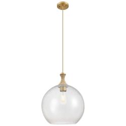Astor 14"W Brushed Brass And Brown Rope Cord Pendant With Seedy Shade