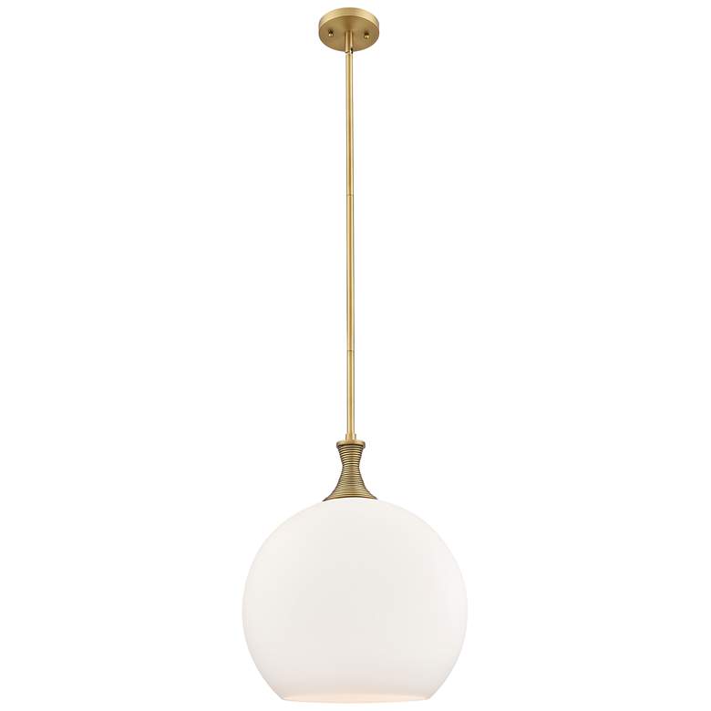 Image 1 Astor 14"W Brushed Brass Metal Stem Hung Pendant With Matte White Shade