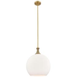 Astor 14"W Brushed Brass Metal Stem Hung Pendant With Matte White Shade
