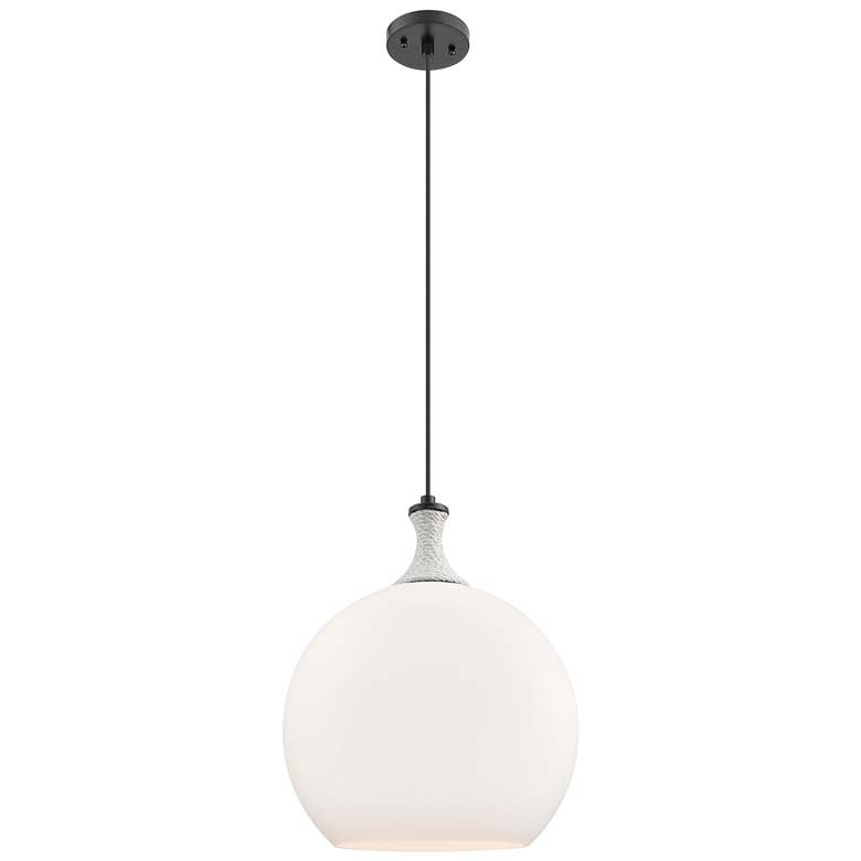 Image 1 Astor 14"W Matte Black And White Rope Cord Pendant w/ Matte White Shade