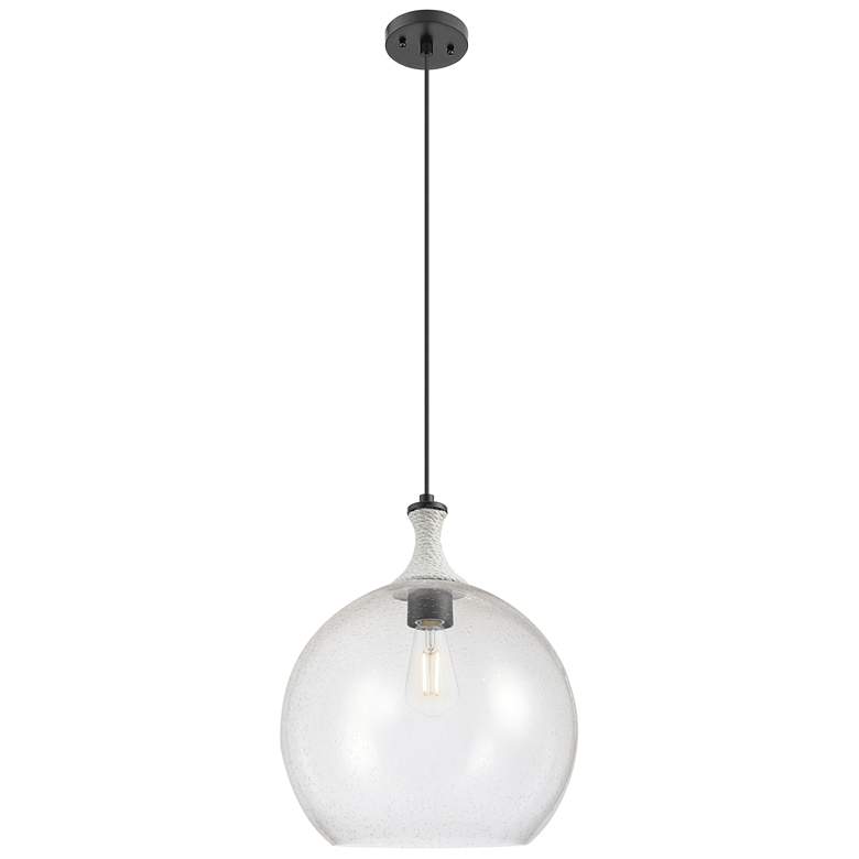 Image 1 Astor 14"W Matte Black And White Rope Cord Pendant With Seedy Shade