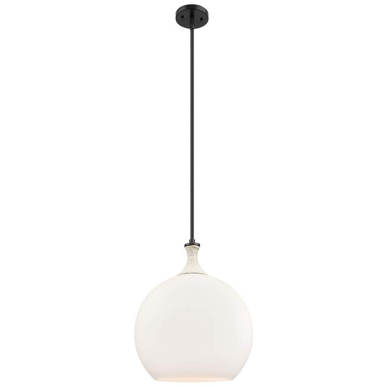 Image 1 Astor 14"W Matte Black And White Rope Stem Pendant w/ Matte White Shade