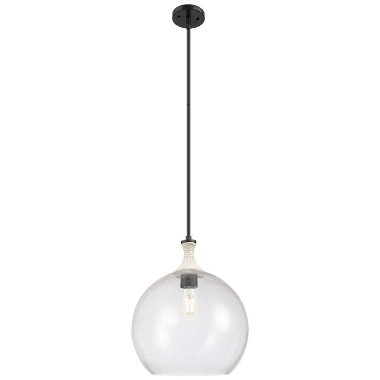 Image 1 Astor 14"W Matte Black And White Rope Stem Pendant With Seedy Shade
