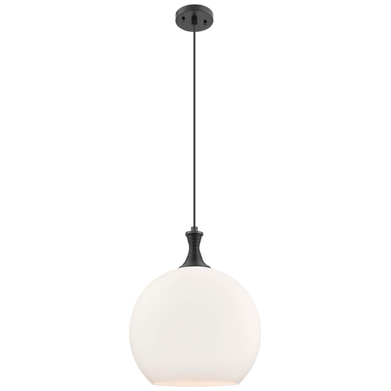 Image 1 Astor 14"W Matte Black Metal Cord Hung Pendant With Matte White Shade