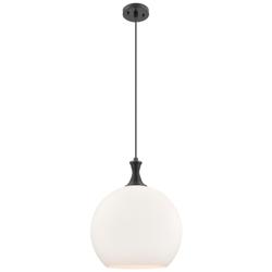 Astor 14"W Matte Black Metal Cord Hung Pendant With Matte White Shade