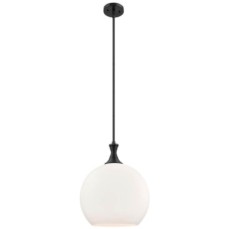 Image 1 Astor 14"W Matte Black Metal Stem Hung Pendant With Matte White Shade