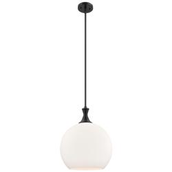 Astor 14"W Matte Black Metal Stem Hung Pendant With Matte White Shade