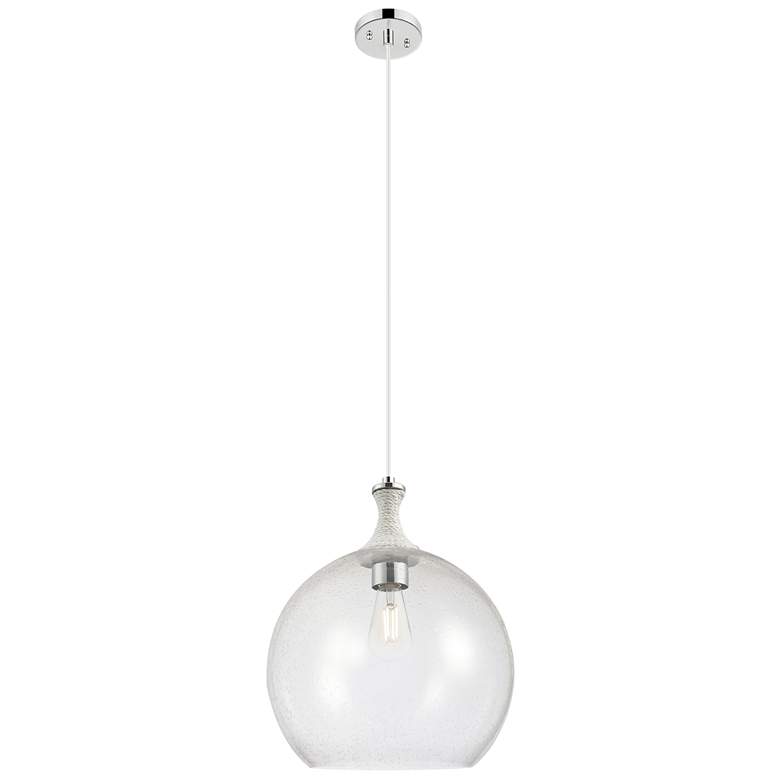 Image 1 Astor 14"W Polished Nickel And White Rope Cord Pendant With Seedy Shade