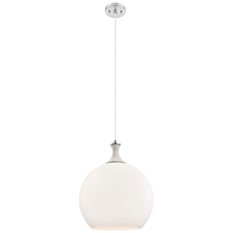 Image 1 Astor 14"W Satin Nickel And White Rope Cord Pendant w/ White Shade