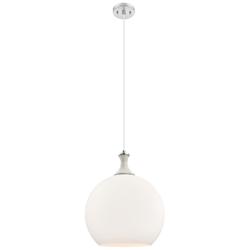 Astor 14"W Satin Nickel And White Rope Cord Pendant w/ White Shade