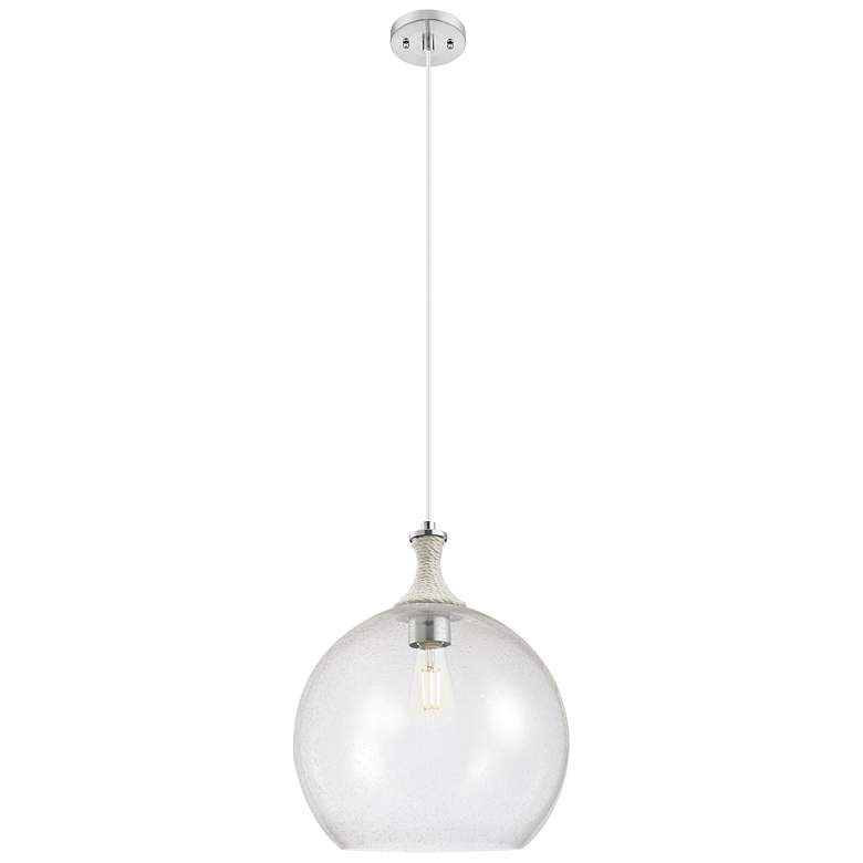 Image 1 Astor 14"W Satin Nickel And White Rope Cord Pendant With Seedy Shade