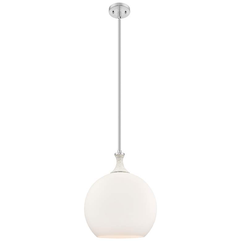 Image 1 Astor 14"W Satin Nickel And White Rope Stem Pendant w/ White Shade
